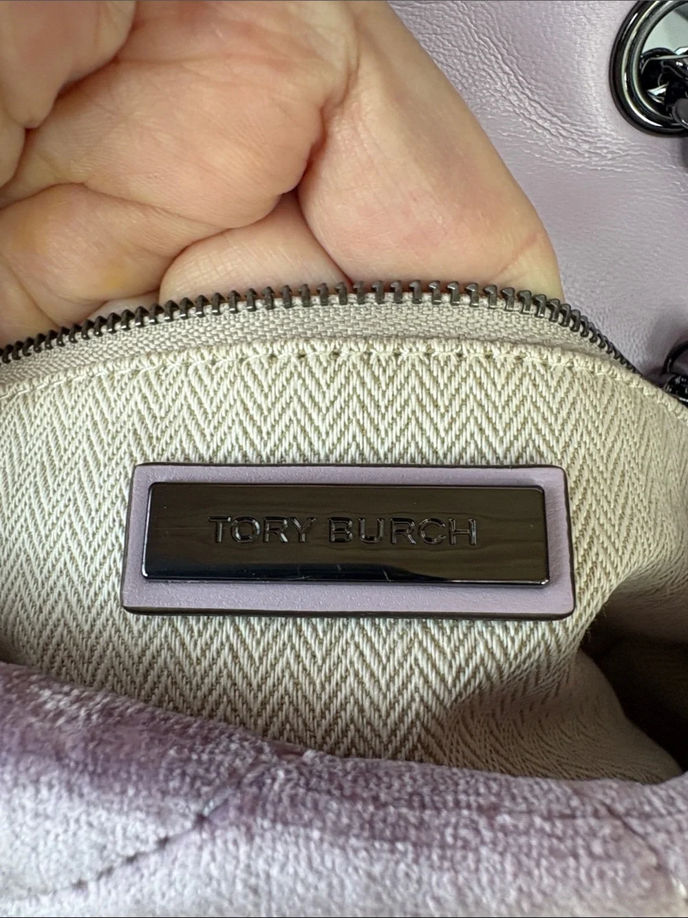 Tory Burch Quilted Velvet Shoulder Bag in Lavender Mist